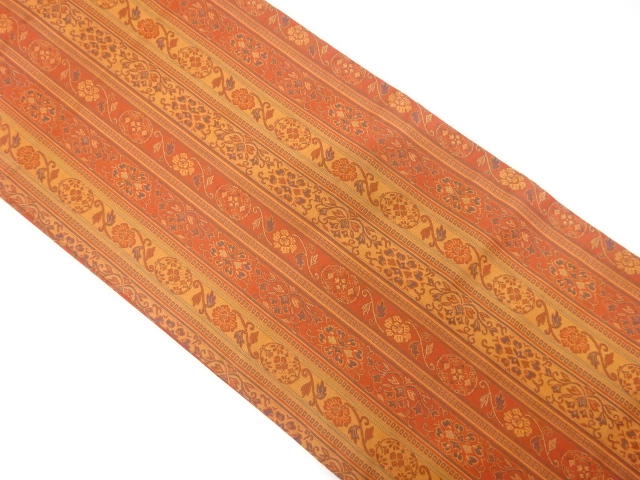 縞に花更紗模様織出し名古屋帯